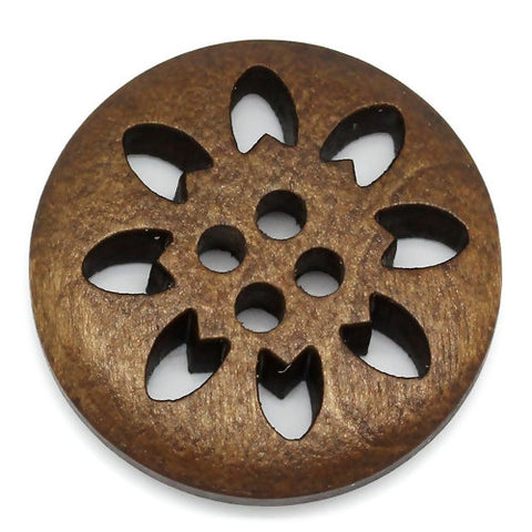 Wood, Brown Snowflake, Carved-25mm-(2pk)