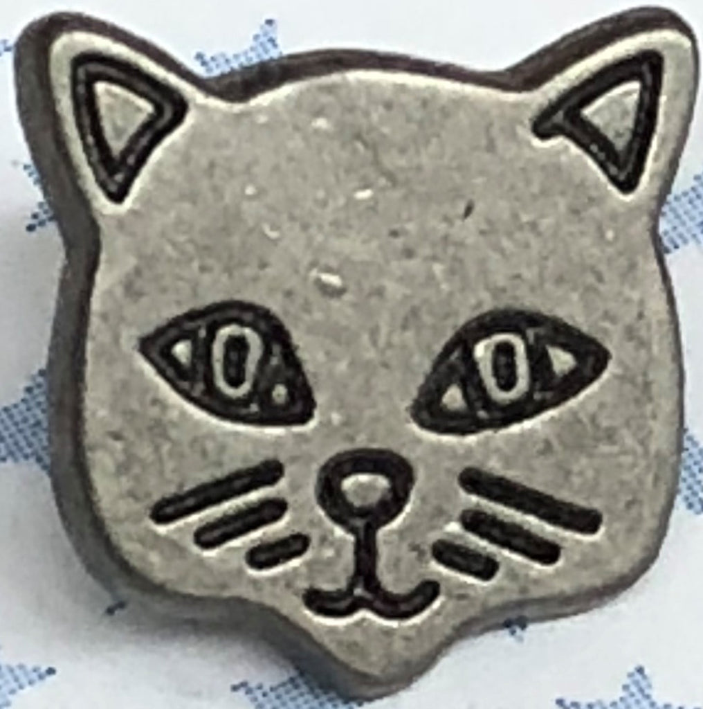 Silver Cat Button(3/card)- 15mm